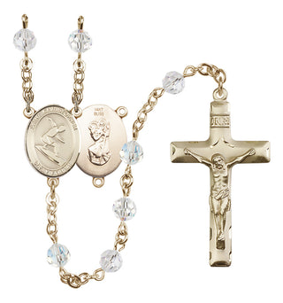 14 Karat Gold 6mm Austrian Crystal Saint Christopher/Surfing Rosary in Crystal