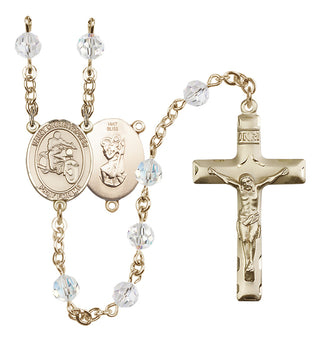 14 Karat Gold 6mm Austrian Crystal Saint Christopher/Motorcycle Rosary in Crystal