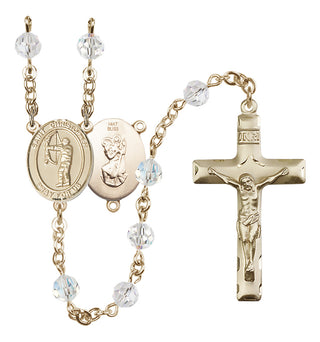 14 Karat Gold 6mm Austrian Crystal Saint Christopher/Archery Rosary in Crystal