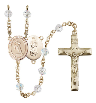 14 Karat Gold 6mm Austrian Crystal Saint Christopher / Rugby Rosary in Crystal