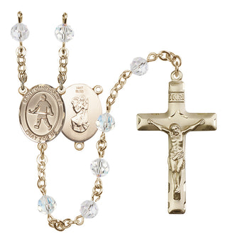 14 Karat Gold 6mm Austrian Crystal Saint Christopher / Field Hockey Rosary in Crystal