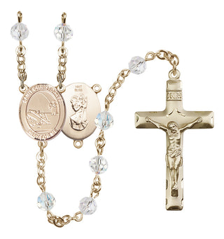 14 Karat Gold 6mm Austrian Crystal Saint Christopher / Fishing Rosary in Crystal