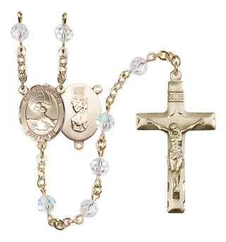 14 Karat Gold 6mm Austrian Crystal Saint Christopher/Water Polo Women Rosary in Crystal