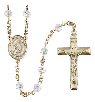14 Karat Gold 6mm Austrian Crystal Virgen del Carmen Rosary in Crystal