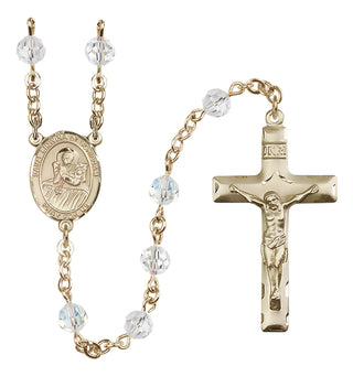 14 Karat Gold 6mm Austrian Crystal Saint Lidwina of Schiedam Rosary in Crystal