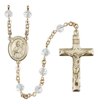 14 Karat Gold 6mm Austrian Crystal Saint Malachy O'More Rosary in Crystal