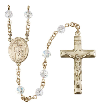 14 Karat Gold 6mm Austrian Crystal Saint Thomas A Becket Rosary in Crystal