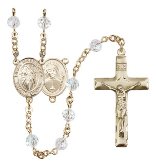 14 Karat Gold 6mm Austrian Crystal Divina Misericordia Rosary in Crystal