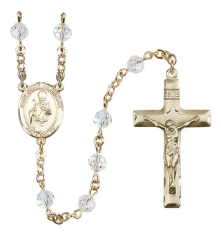 14 Karat Gold 6mm Austrian Crystal Saint Simon the Apostle Rosary in Crystal