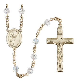 14 Karat Gold 6mm Austrian Crystal Saint Aidan of Lindesfarne Rosary in Crystal