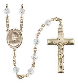 14 Karat Gold 6mm Austrian Crystal Blessed Miguel Pro Rosary in Crystal