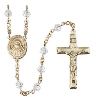 14 Karat Gold 6mm Austrian Crystal Saint Alphonsa of India Rosary in Crystal