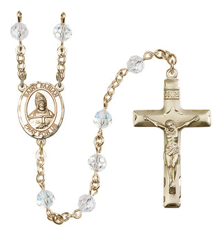 14 Karat Gold 6mm Austrian Crystal Saint Fabian Rosary in Crystal