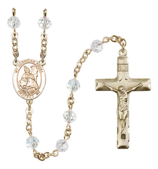14 Karat Gold 6mm Austrian Crystal Guardian Angel Protector Rosary in Crystal