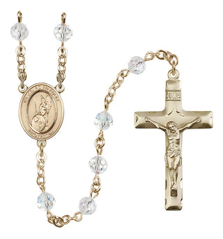 14 Karat Gold 6mm Austrian Crystal Guardian Angel of the World Rosary in Crystal