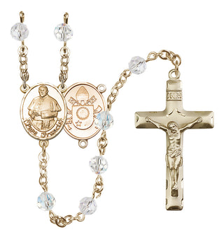 14 Karat Gold 6mm Austrian Crystal Pope Francis Rosary in Crystal