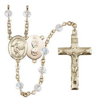 14 Karat Gold 6mm Austrian Crystal Saint Christopher / Football Rosary in Crystal