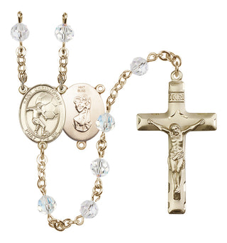 14 Karat Gold 6mm Austrian Crystal Saint Christopher/Soccer Rosary in Crystal