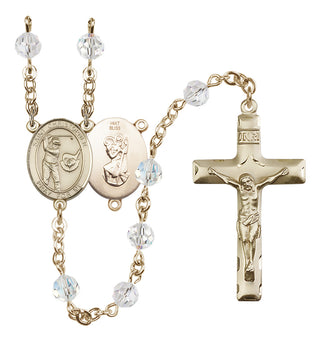 14 Karat Gold 6mm Austrian Crystal Saint Christopher/Golf Rosary in Crystal