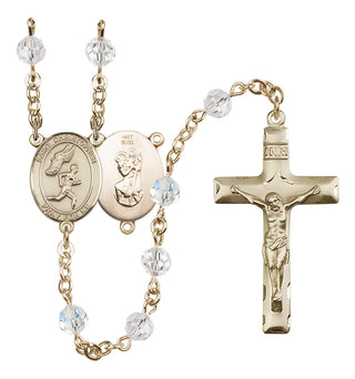 14 Karat Gold 6mm Austrian Crystal Saint Christopher/Track&Field-Men Rosary in Crystal