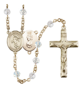 14 Karat Gold 6mm Austrian Crystal Saint Christopher/Track&Field-Women Rosary in Crystal