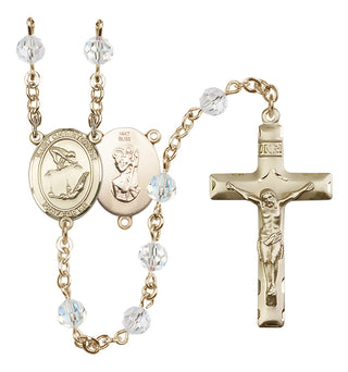 14 Karat Gold 6mm Austrian Crystal Saint Christopher/Gymnastics Rosary in Crystal
