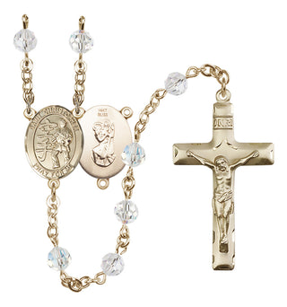 14 Karat Gold 6mm Austrian Crystal Saint Christopher / Karate Rosary in Crystal