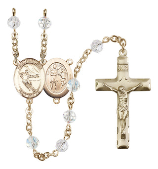 14 Karat Gold 6mm Austrian Crystal Saint Sebastian / Hockey Rosary in Crystal