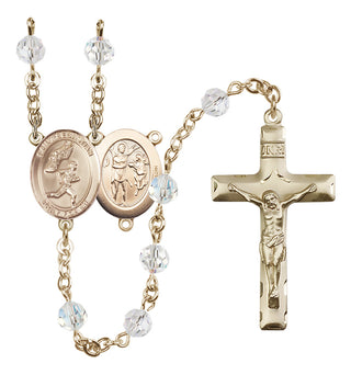 14 Karat Gold 6mm Austrian Crystal Saint Sebastian /Track&Field-Men Rosary in Crystal