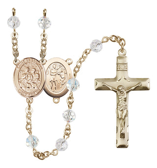 14 Karat Gold 6mm Austrian Crystal Saint Sebastian / Choir Rosary in Crystal