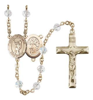 14 Karat Gold 6mm Austrian Crystal Saint Sebastian/Lacrosse Rosary in Crystal