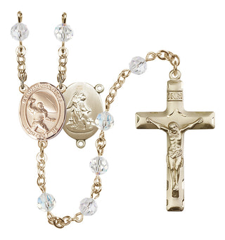 14 Karat Gold 6mm Austrian Crystal Guardian Angel/Football Rosary in Crystal