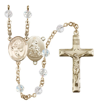 14 Karat Gold 6mm Austrian Crystal Guardian Angel/Basketball Rosary in Crystal