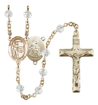14 Karat Gold 6mm Austrian Crystal Guardian Angel/Golf Rosary in Crystal