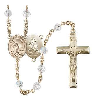 14 Karat Gold 6mm Austrian Crystal Guardian Angel/Track&Field-Women Rosary in Crystal