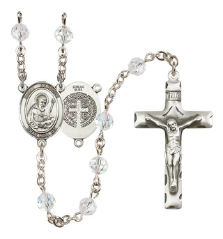Sterling Silver 6mm Austrian Crystal Saint Benedict Rosary in Crystal