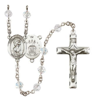 Sterling Silver 6mm Saint Christopher / Air Force Rosary