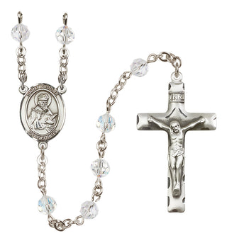 Sterling Silver 6mm Austrian Crystal Saint Isidore of Seville Rosary in Crystal
