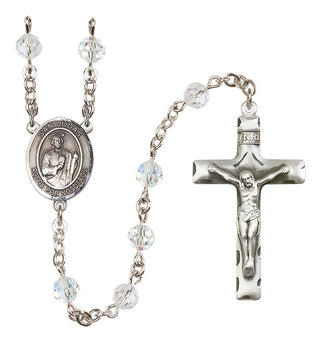 Sterling Silver 6mm Austrian Crystal San Judas Rosary in Crystal