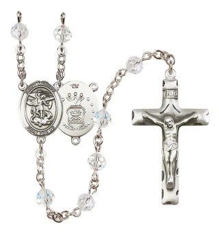 Sterling Silver 6mm Austrian Crystal Saint Michael / Air Force Rosary in Crystal