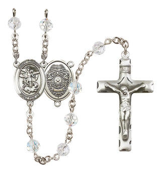 Sterling Silver 6mm Austrian Crystal Saint Michael the Archangel/Policeman Rosary in Crystal