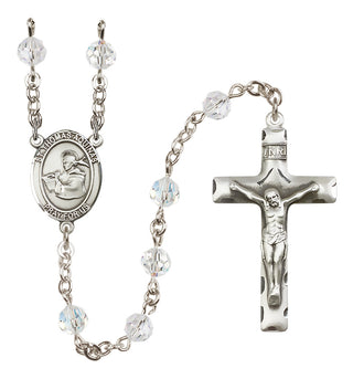 Sterling Silver 6mm Austrian Crystal Saint Thomas Aquinas Rosary in Crystal