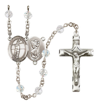 Sterling Silver 6mm Saint Christopher/Volleyball Rosary