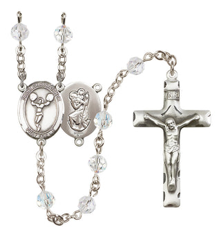 Sterling Silver 6mm Austrian Crystal Saint Christopher/Cheerleading Rosary in Crystal