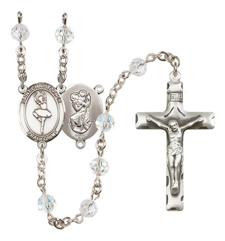 Sterling Silver 6mm Saint Christopher/Dance  Engraved Catholic Rosaries