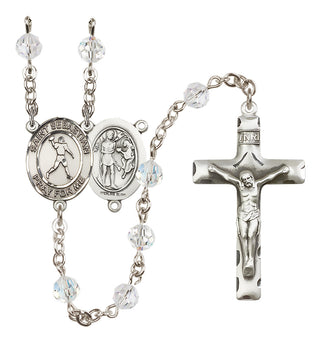 Sterling Silver 6mm Austrian Crystal Saint Sebastian/Football Rosary in Crystal