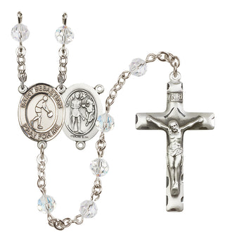 Sterling Silver 6mm Austrian Crystal Saint Sebastian/Basketball Rosary in Crystal