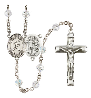 Sterling Silver 6mm Austrian Crystal Saint Sebastian/Soccer Rosary in Crystal
