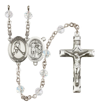 Sterling Silver 6mm Austrian Crystal Saint Sebastian/Ice Hockey Rosary in Crystal