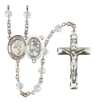 Sterling Silver 6mm Austrian Crystal Saint Sebastian/Martial Arts Rosary in Crystal